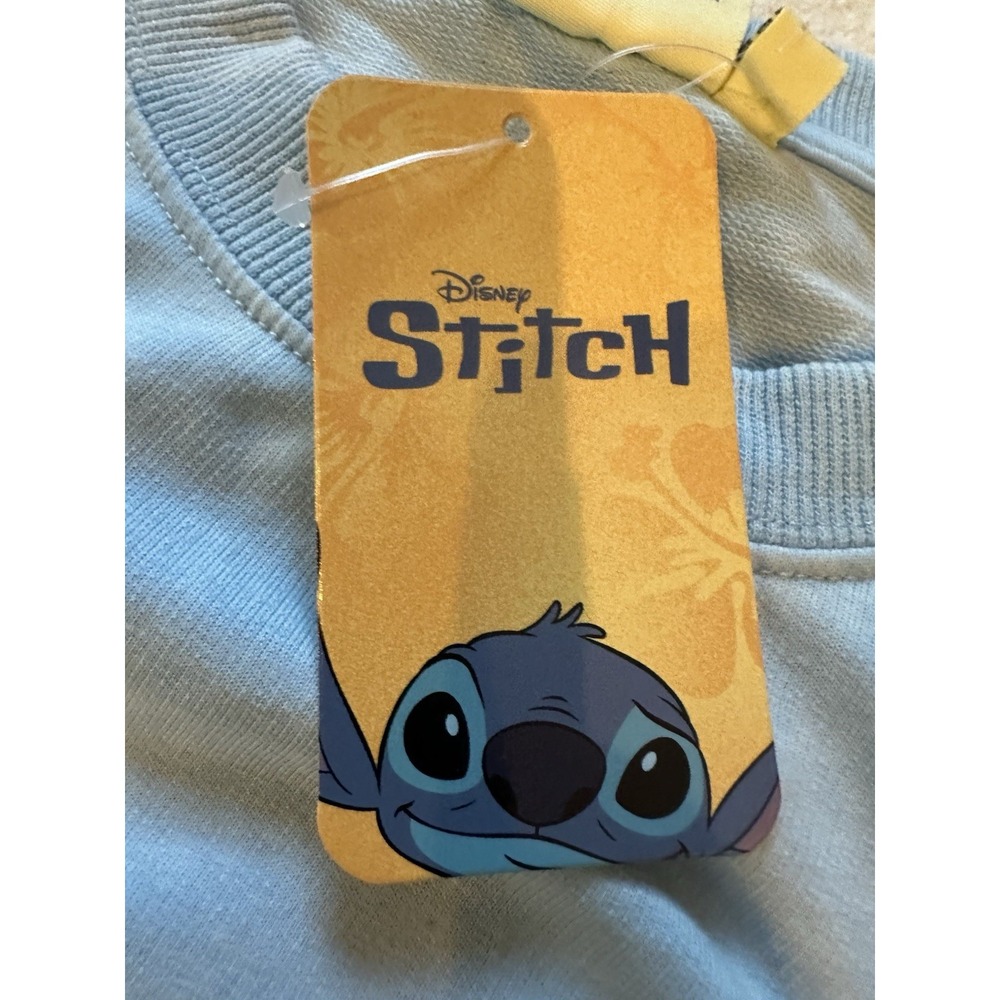 Disney Stitch Sweatshirt  Jumbo Graphic Print, Chenille patch Women's 1 X Blue